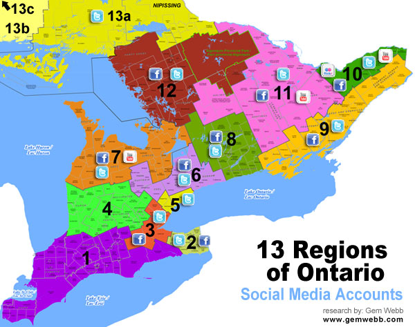 Ontario Tourism Regions Social Media map