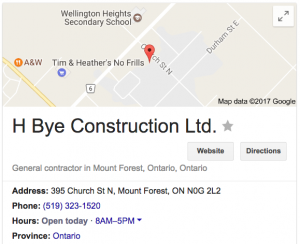 HBYE CONSTRUCTION Google Busienss listing